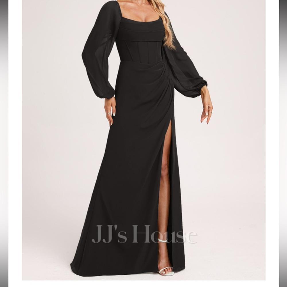 JJs House Elegant Black Long Sleeve Dress
